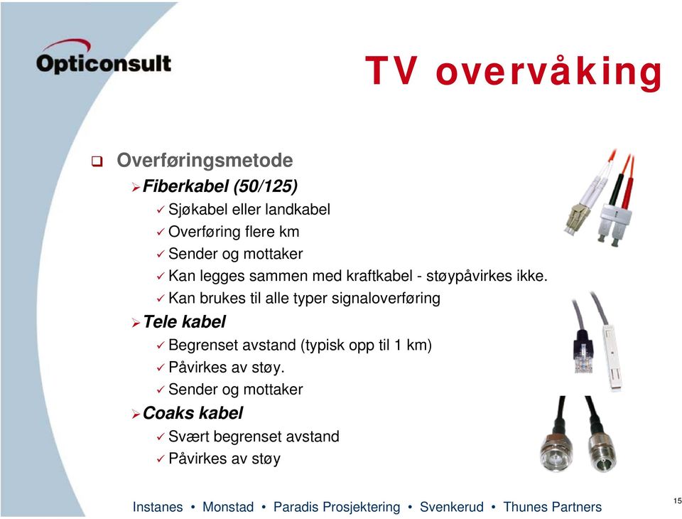 Kan brukes til alle typer signaloverføring Tele kabel Begrenset avstand (typisk opp