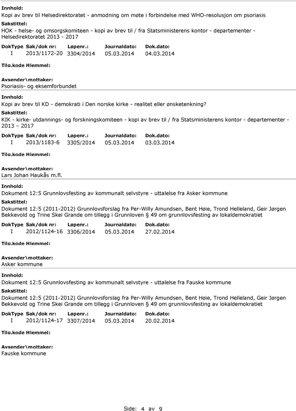 KK - kirke- utdannings- og forskningskomiteen - kopi av brev til / fra Statsministerens kontor - departementer - 2013 2017 2013/1183-6 3305/2014 03.03.2014 Lars Johan Haukås m.fl.