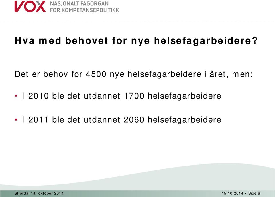 2010 ble det utdannet 1700 helsefagarbeidere I 2011 ble det