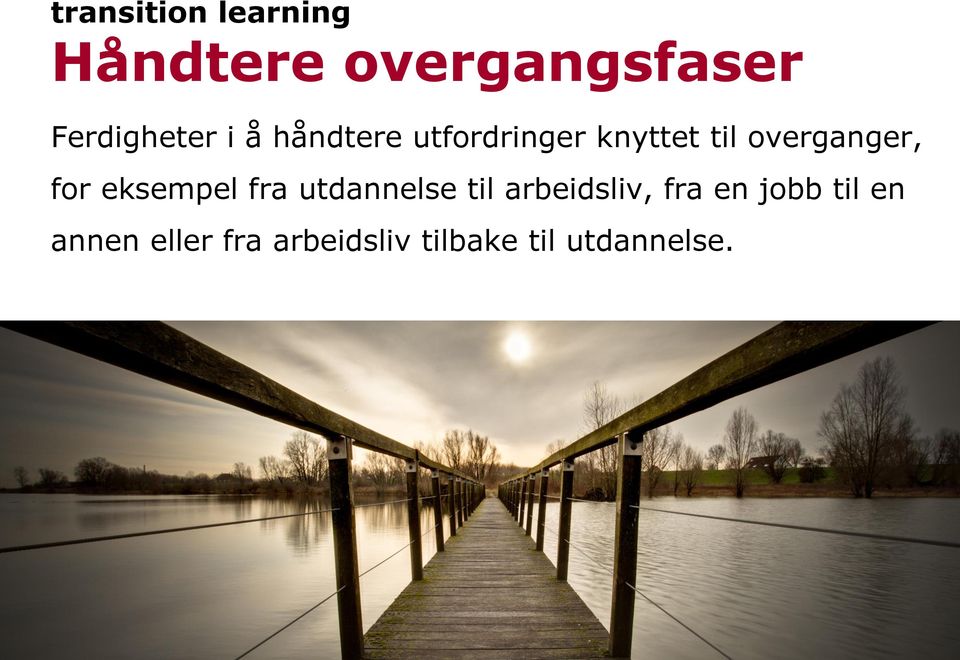 overganger, for eksempel fra utdannelse til