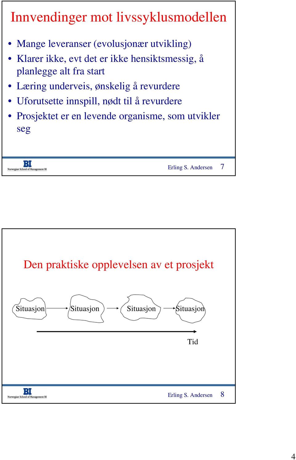 innspill, nødt til å revurdere Prosjektet er en levende organisme, som utvikler seg Erling S.