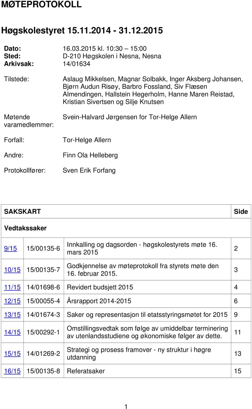 Audun Risøy, Barbro Fossland, Siv Flæsen Almendingen, Hallstein Hegerholm, Hanne Maren Reistad, Kristian Sivertsen og Silje Knutsen Svein-Halvard Jørgensen for Tor-Helge Allern Tor-Helge Allern Finn