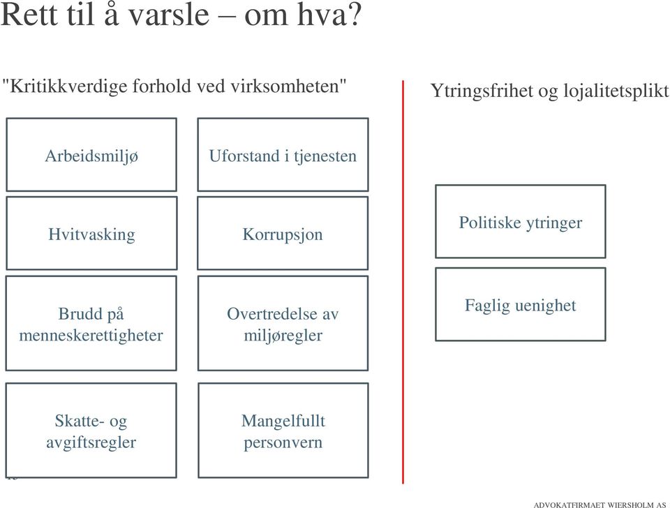 Arbeidsmiljø Uforstand i tjenesten Hvitvasking Korrupsjon Politiske