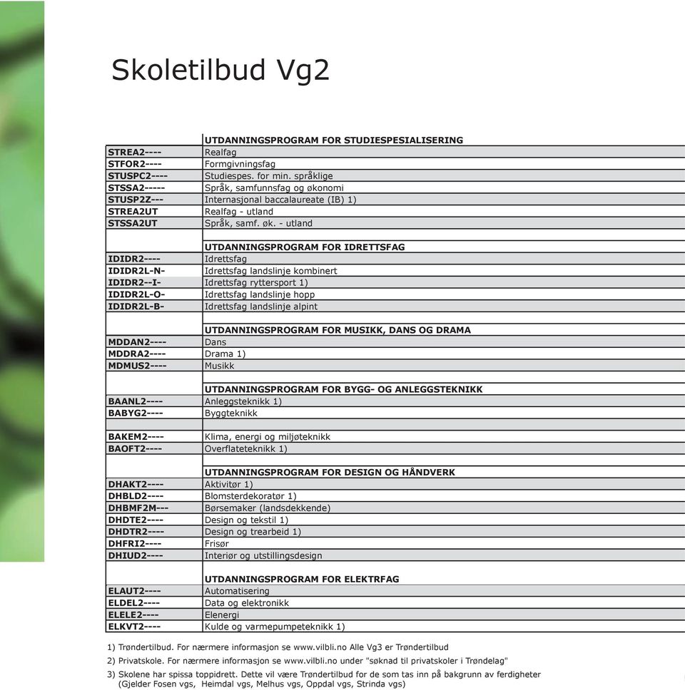 nomi STUSP2Z--- Internasjonal baccalaureate (IB) 1) STREA2UT Realfag - utland STSSA2UT Språk, samf. øk.