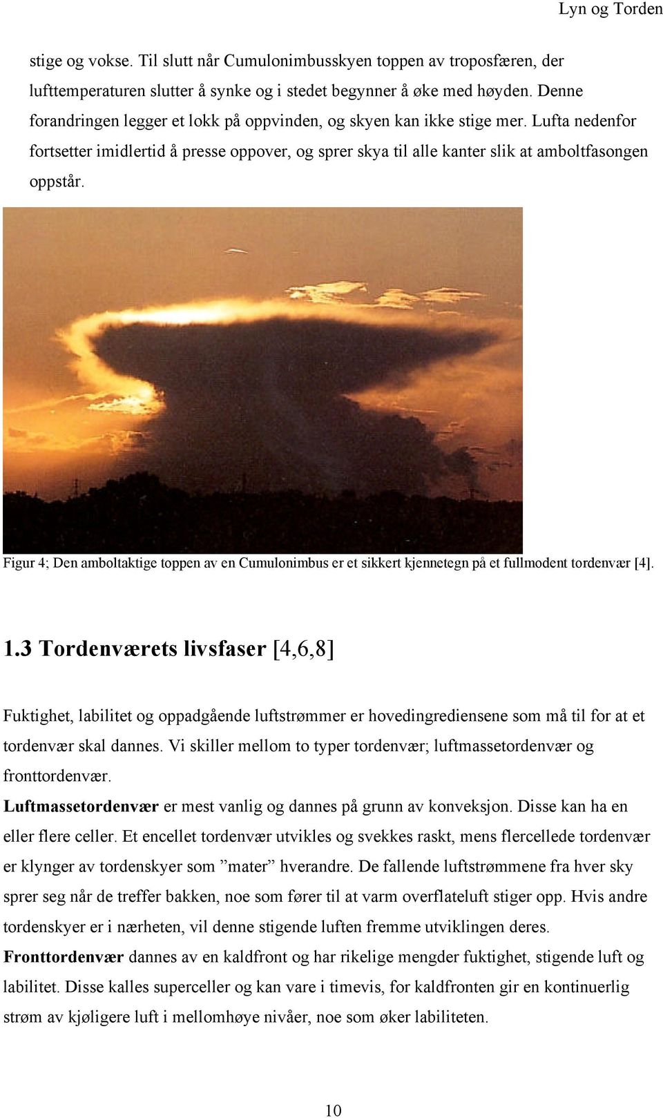 Figur 4; Den amboltaktige toppen av en Cumulonimbus er et sikkert kjennetegn på et fullmodent tordenvær [4]. 1.