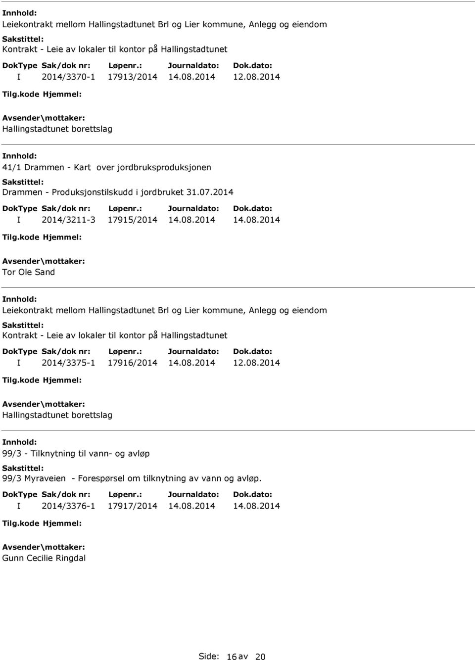 2014 2014/3211-3 17915/2014 Tor Ole Sand Leiekontrakt mellom Hallingstadtunet Brl og Lier kommune, Anlegg og eiendom Kontrakt - Leie av lokaler til kontor på