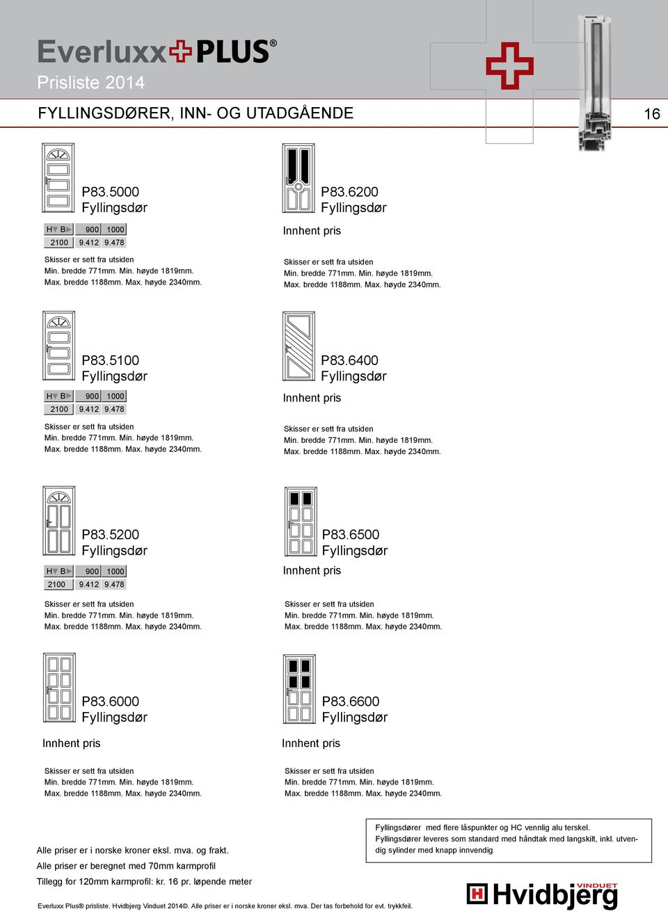9001 FYLLINGSDØRER, INN- OG UTADGÅENDE 16 Halvdøre P83.3700 P83.3400 P83.5000 P83.5100 P83.5200 P83.6000 P83.6100 100 3.2300 P81.1100F P83.2400 P81.1200 P83.2500 P81.4110 P83.2600 P81.4110F P83.
