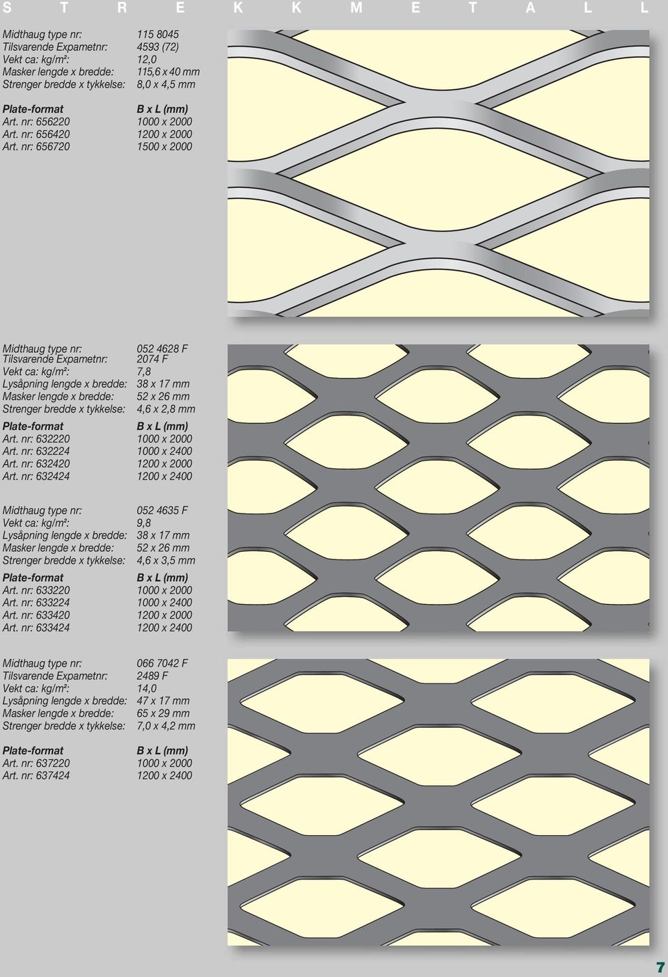 nr: 656720 1500 x 2000 Midthaug type nr: Tilsvarende Expametnr: 052 4628 F 2074 F Vekt ca: kg/m 2 : 7,8 Lysåpning lengde x bredde: 38 x 17 mm Masker lengde x bredde: 52 x 26 mm Strenger bredde x