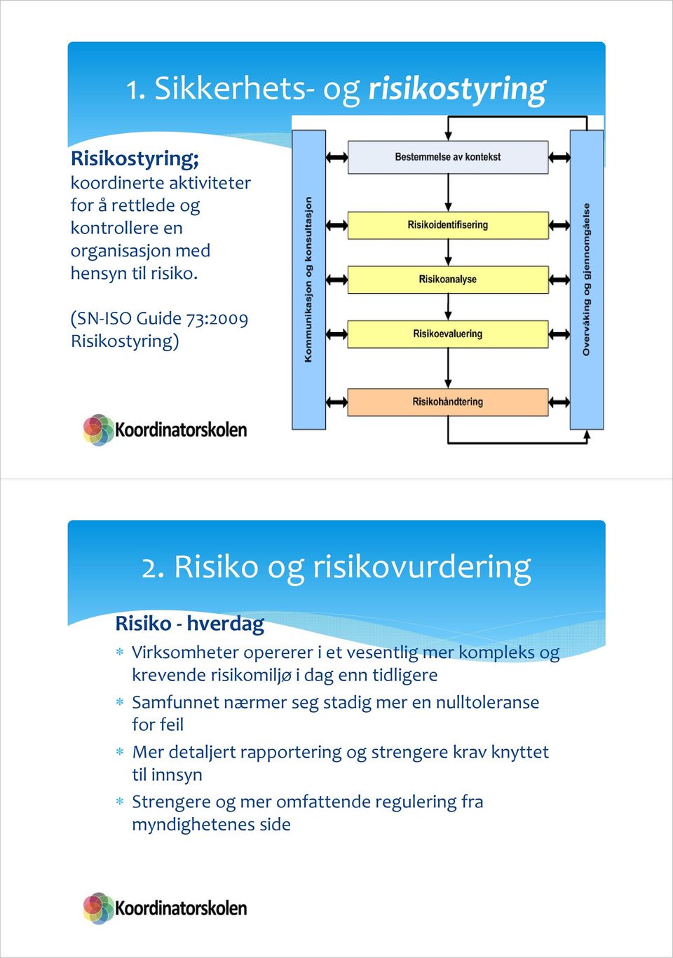 Risiko og risikovurdering Risiko hverdag Virksomheter opererer i et vesentlig mer kompleks og krevende risikomiljø i dag enn