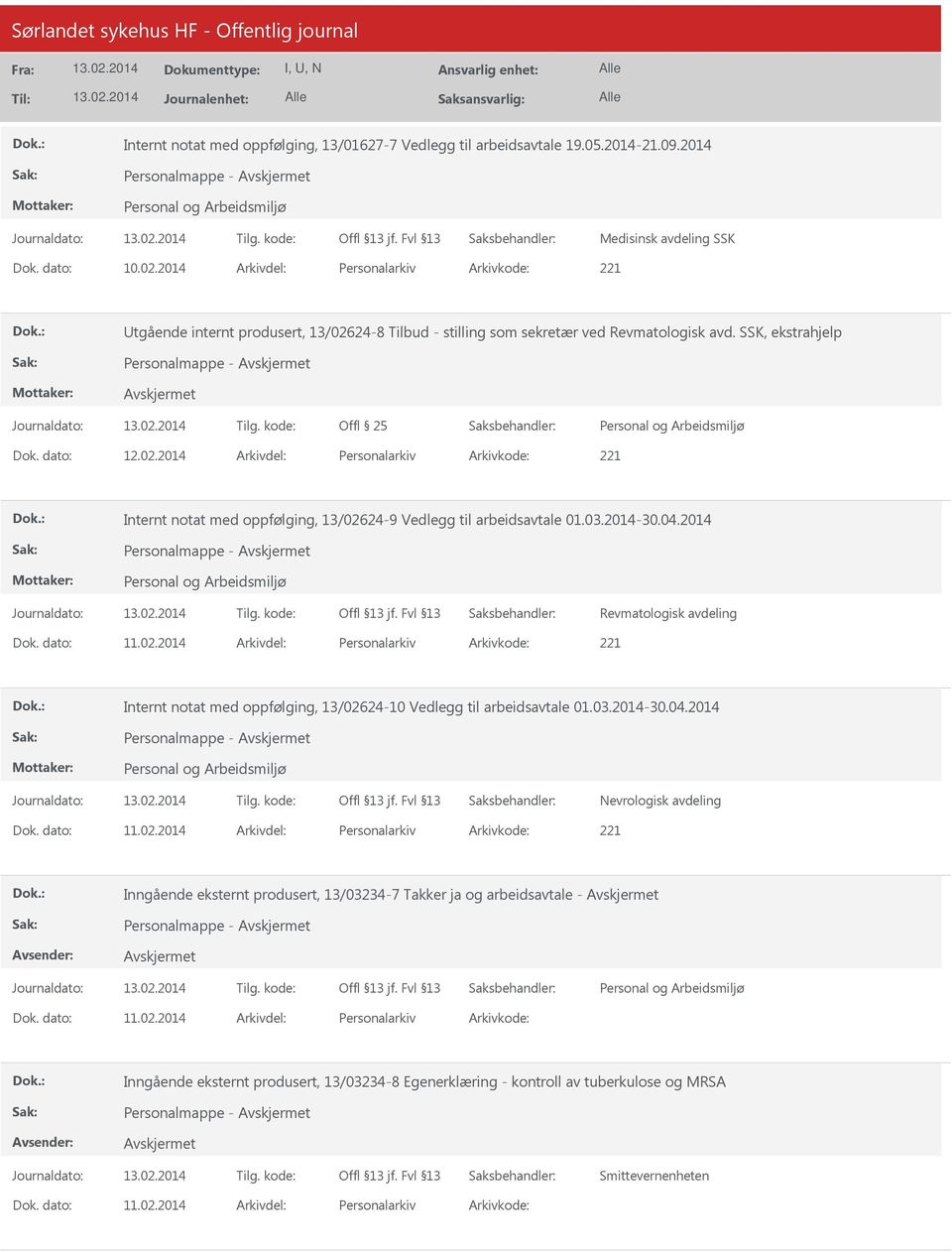 03.2014-30.04.2014 Revmatologisk avdeling Dok. dato: 11.02.2014 Arkivdel: Personalarkiv Arkivkode: 221 Internt notat med oppfølging, 13/02624-10 Vedlegg til arbeidsavtale 01.03.2014-30.04.2014 Nevrologisk avdeling Dok.