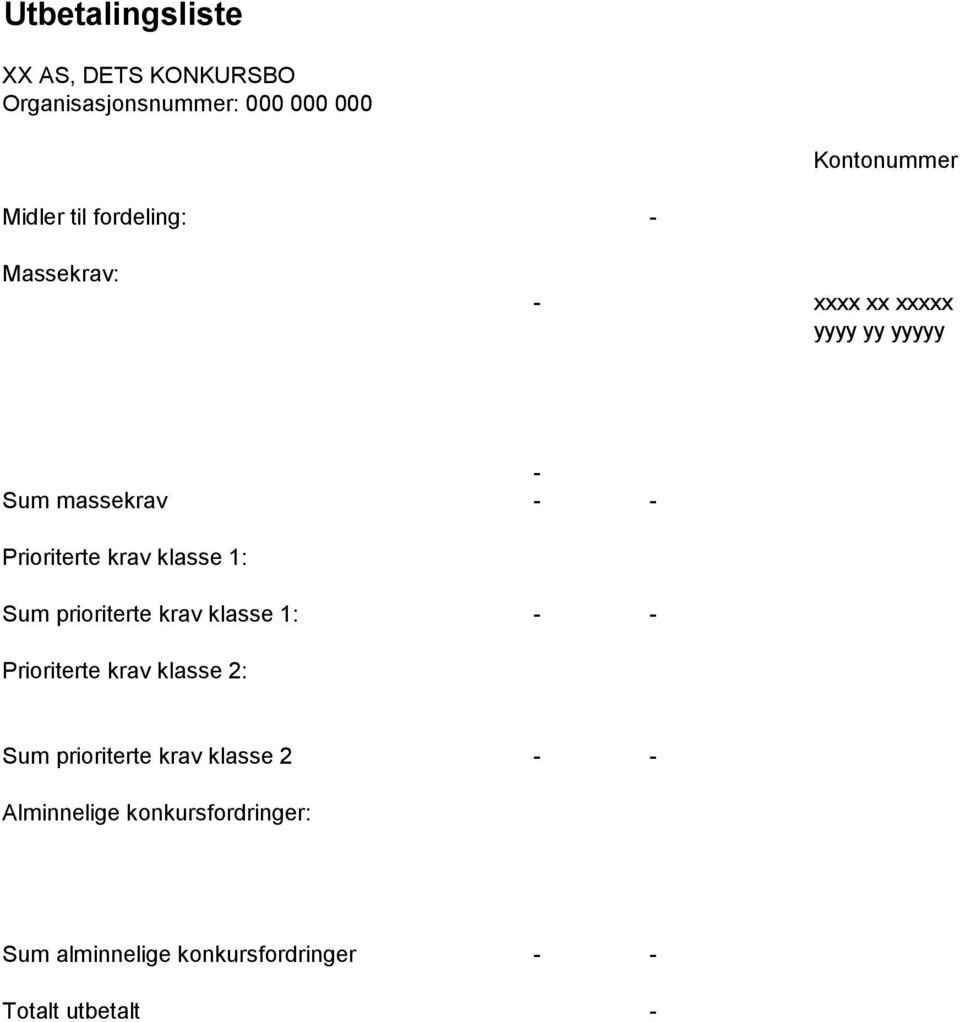 klasse 1: Sum prioriterte krav klasse 1: - - Prioriterte krav klasse 2: Sum prioriterte krav