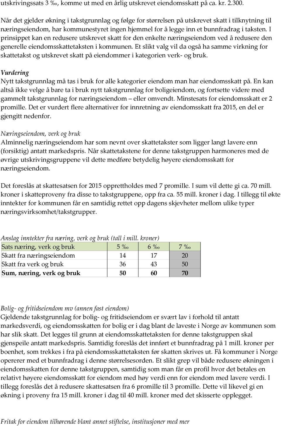 I prinsippet kan en redusere utskrevet skatt for den enkelte næringseiendom ved å redusere den generelle eiendomsskattetaksten i kommunen.