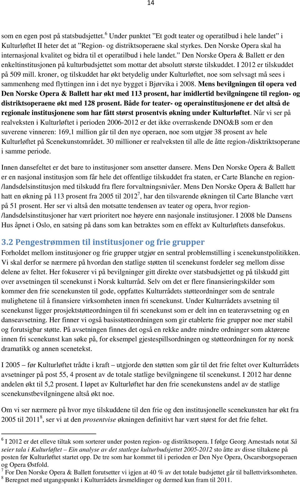 Den Norske Opera & Ballett er den enkeltinstitusjonen på kulturbudsjettet som mottar det absolutt største tilskuddet. I 2012 er tilskuddet på 509 mill.