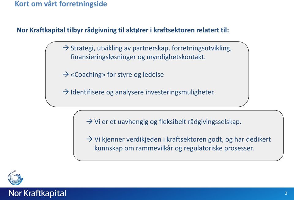 «Coaching» for styre og ledelse Identifisere og analysere investeringsmuligheter.