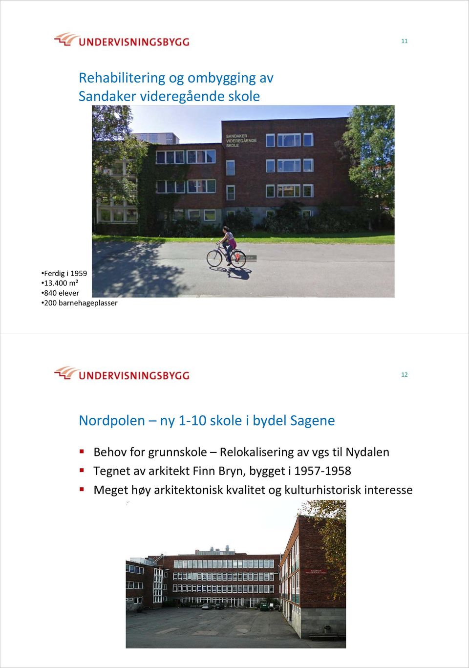 Behov for grunnskole Relokalisering av vgs til Nydalen Tegnet av arkitekt Finn