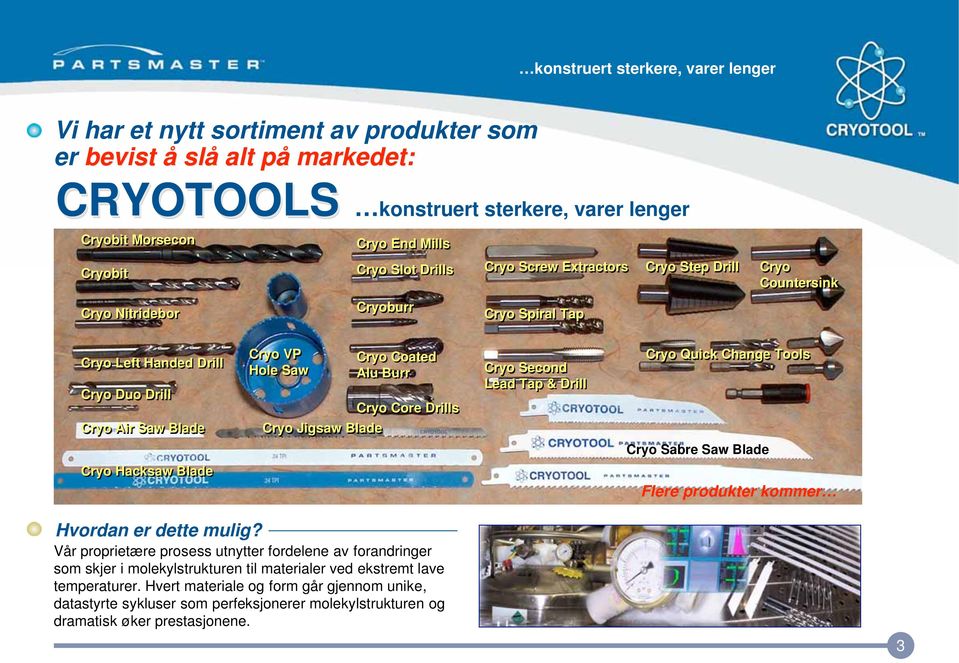 Cryo Jigsaw Blade Cryo Second Lead Tap & Drill Cryo Quick Change Tools Cryo Sabre Saw Blade Cryo Hacksaw Blade Flere produkter kommer Hvordan er dette mulig?