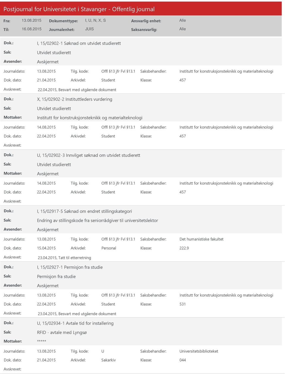 2015 Arkivdel: Student 22.04.