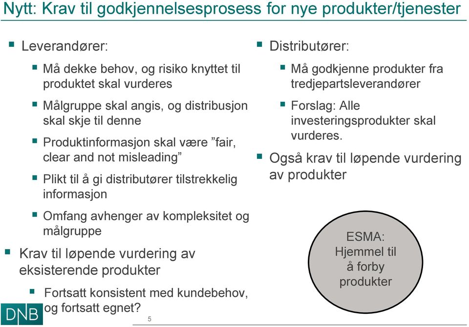 kompleksitet og målgruppe Krav til løpende vurdering av eksisterende produkter Fortsatt konsistent med kundebehov, og fortsatt egnet?