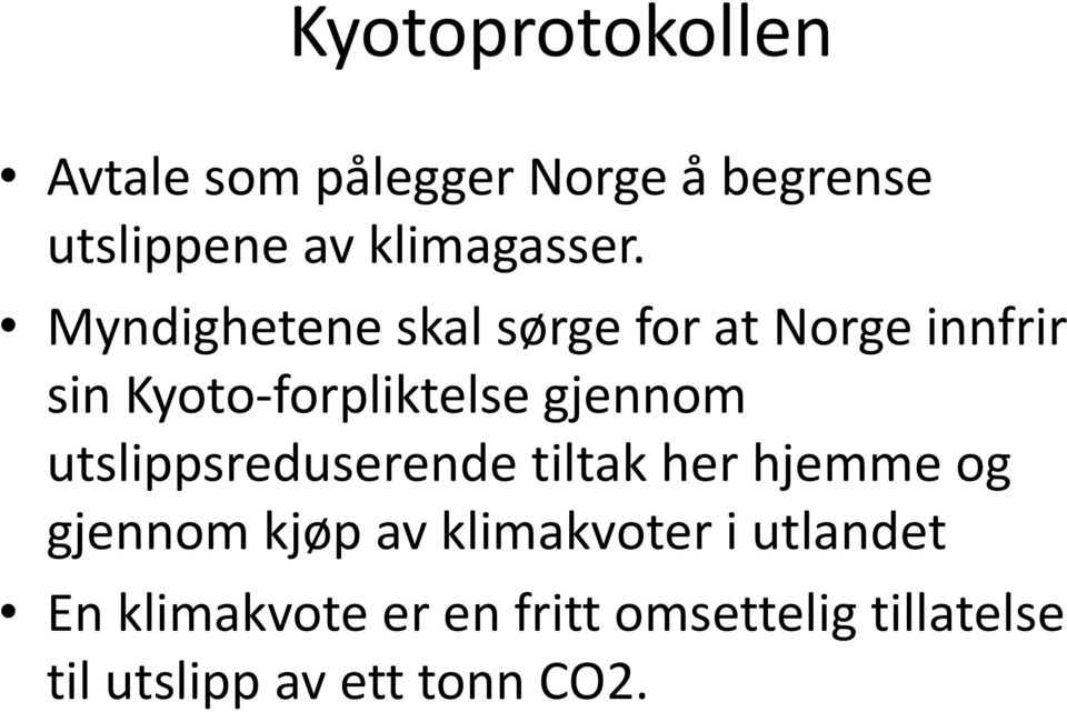 Myndighetene skal sørge for at Norge innfrir sin Kyoto-forpliktelse gjennom