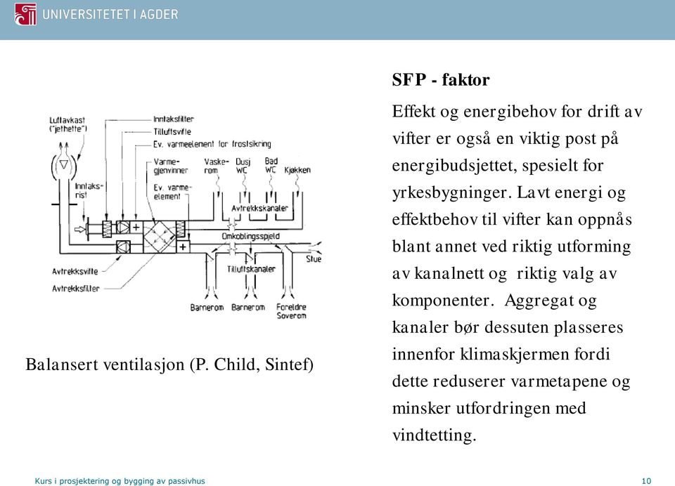 Lavt energi og effektbehov til vifter kan oppnås blant annet ved riktig utforming av kanalnett og riktig valg av komponenter.