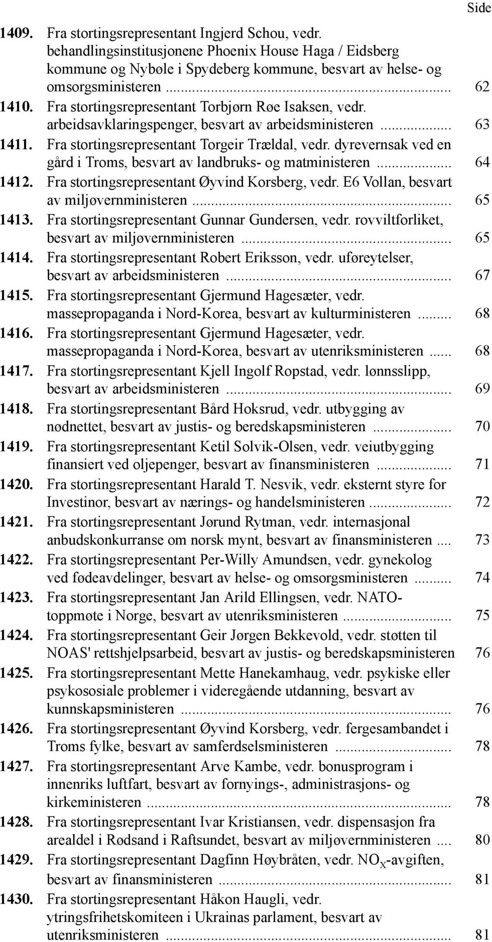 dyrevernsak ved en gård i Troms, besvart av landbruks- og matministeren... 64 1412. Fra stortingsrepresentant Øyvind Korsberg, vedr. E6 Vollan, besvart av miljøvernministeren... 65 1413.