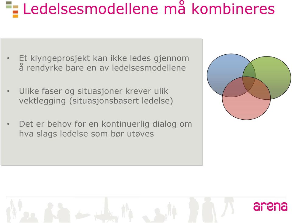 situasjoner krever ulik vektlegging (situasjonsbasert ledelse) Det