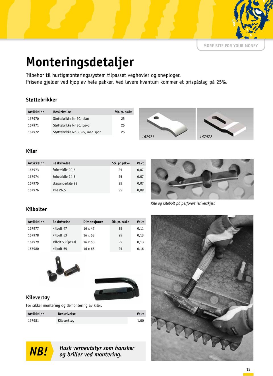 rtikkelnr. eskrivelse imensjoner Stk. pr. pakke Vekt 7977 Kilbolt 7 x 7 0, 7978 Kilbolt x 0, 7979 Kilbolt Spesial x 0, 7980 Kilbolt x 0, Kilevertøy For sikker montering og demontering av kiler.