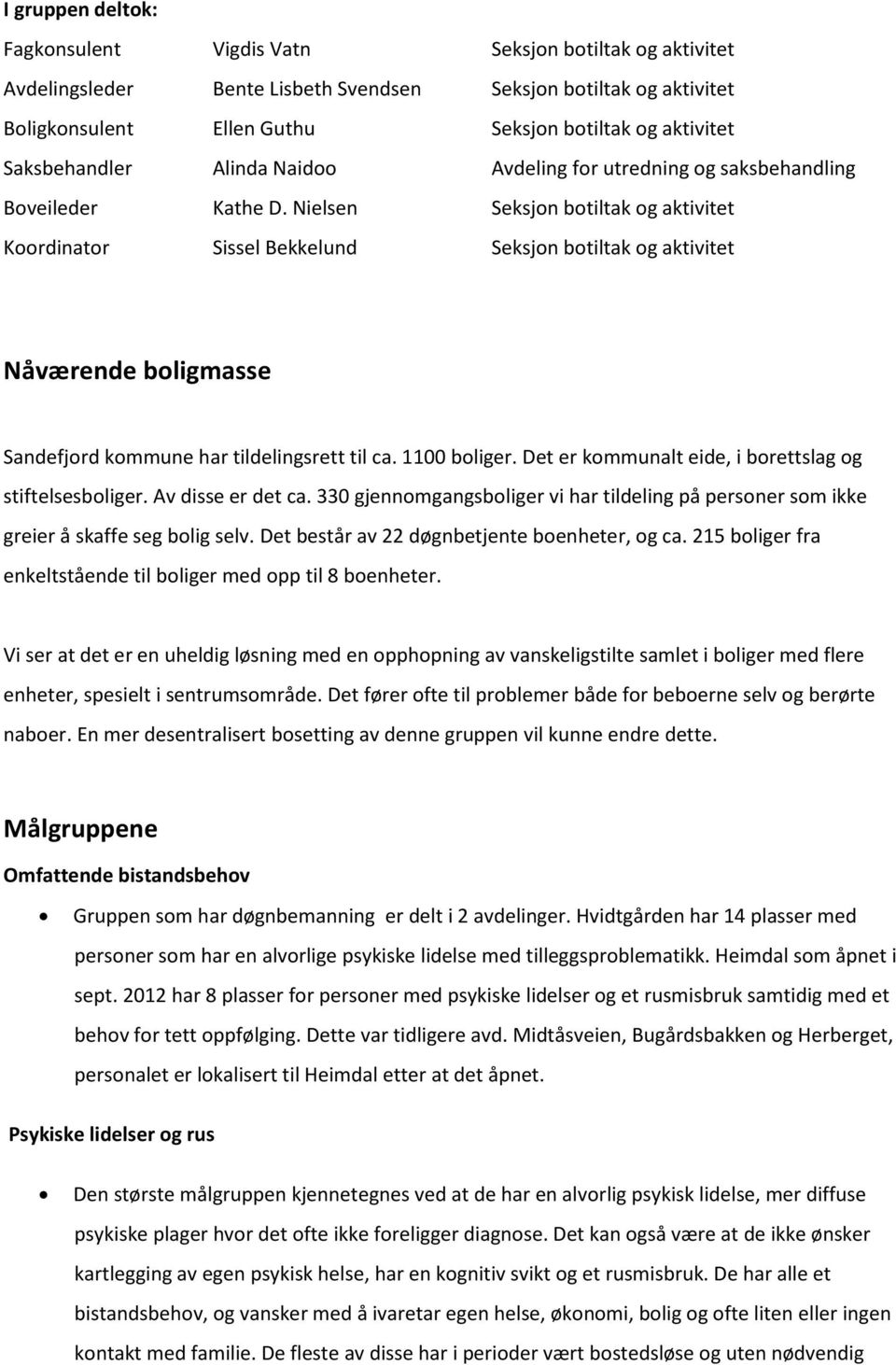 Nielsen Seksjon botiltak og aktivitet Koordinator Sissel Bekkelund Seksjon botiltak og aktivitet Nåværende boligmasse Sandefjord kommune har tildelingsrett til ca. 1100 boliger.