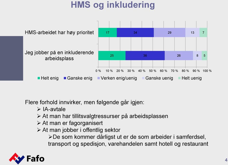 men følgende går igjen: IA-avtale At man har tillitsvalgtressurser på arbeidsplassen At man er fagorganisert At man jobber i