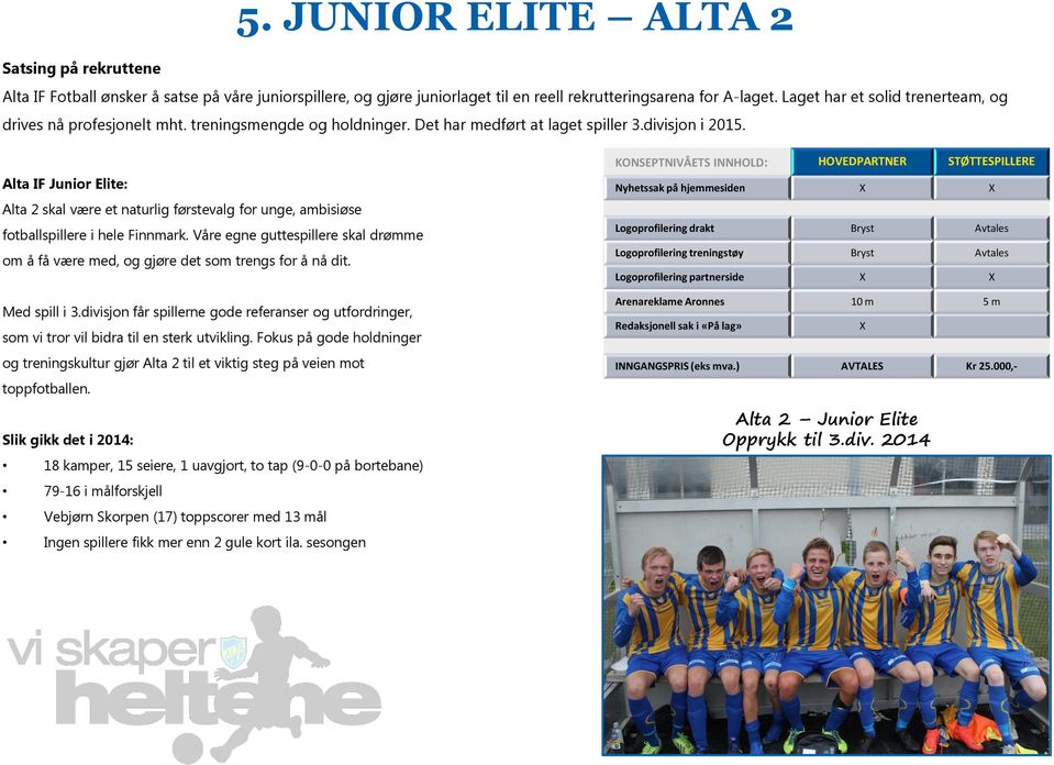 Alta IF Junior Elite: Alta 2 skal være et naturlig førstevalg for unge, ambisiøse fotballspillere i hele Finnmark.