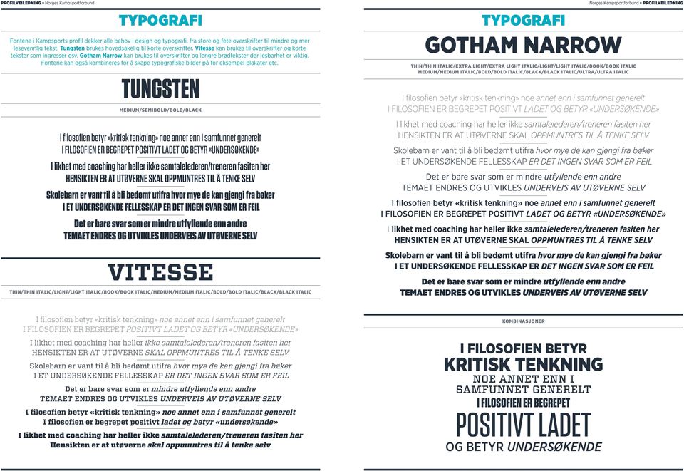 Gotham Narrow kan brukes til overskrifter og lengre brødtekster der lesbarhet er viktig. Fontene kan også kombineres for å skape typografiske bilder på for eksempel plakater etc.