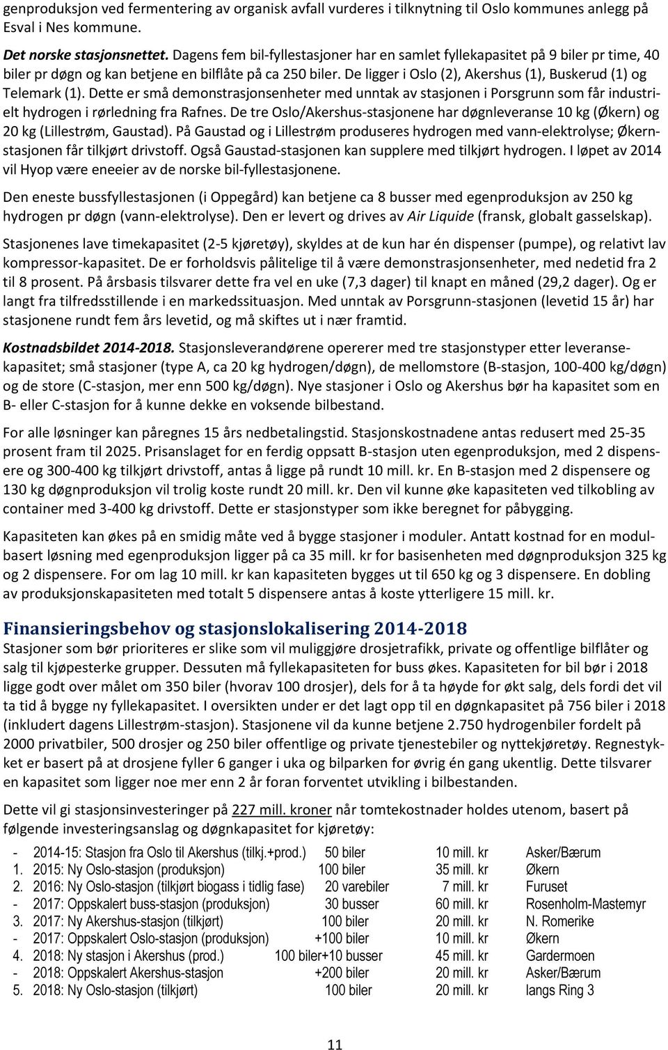 De ligger i Oslo (2), Akershus (1), Buskerud (1) og Telemark (1). Dette er små demonstrasjonsenheter med unntak av stasjonen i Porsgrunn som får industrielt hydrogen i rørledning fra Rafnes.