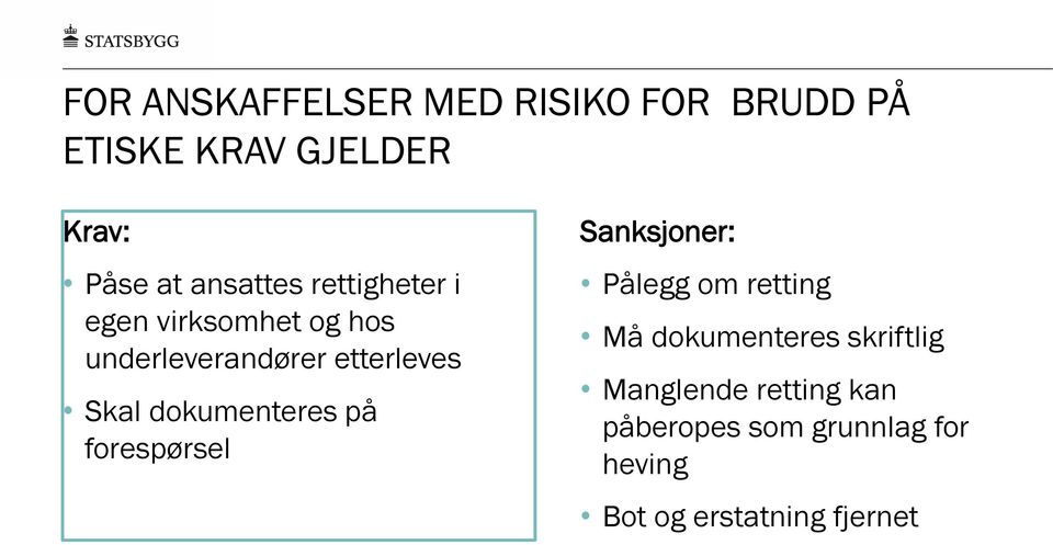 dokumenteres på forespørsel Sanksjoner: Pålegg om retting Må dokumenteres