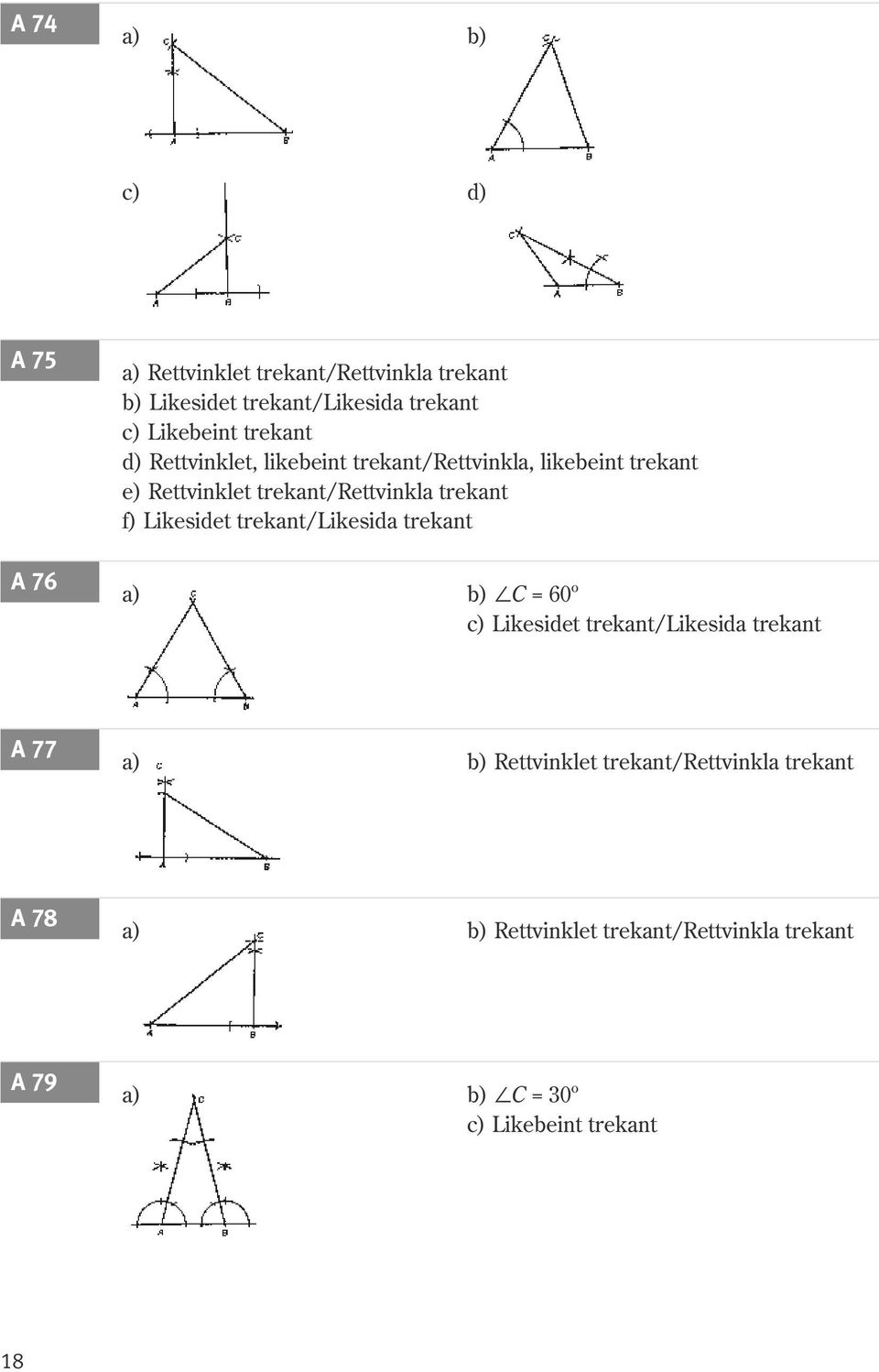 trekant f) Likesidet trekant/likesida trekant a) b) C = 60º c) Likesidet trekant/likesida trekant A 77 a) b)
