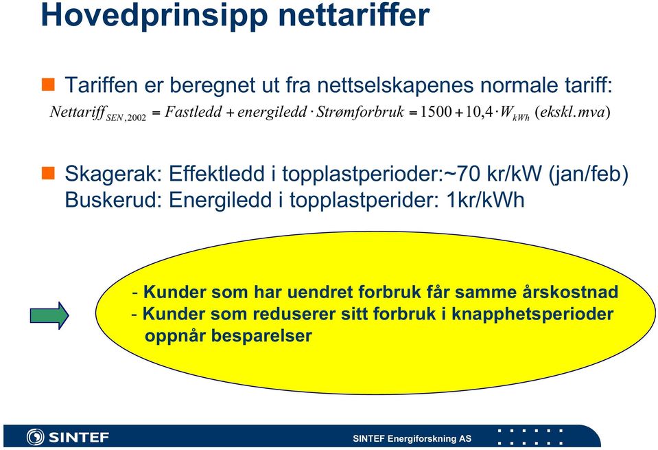 mva) Skagerak: Effektledd i topplastperioder:~70 kr/kw (jan/feb) Buskerud: Energiledd i