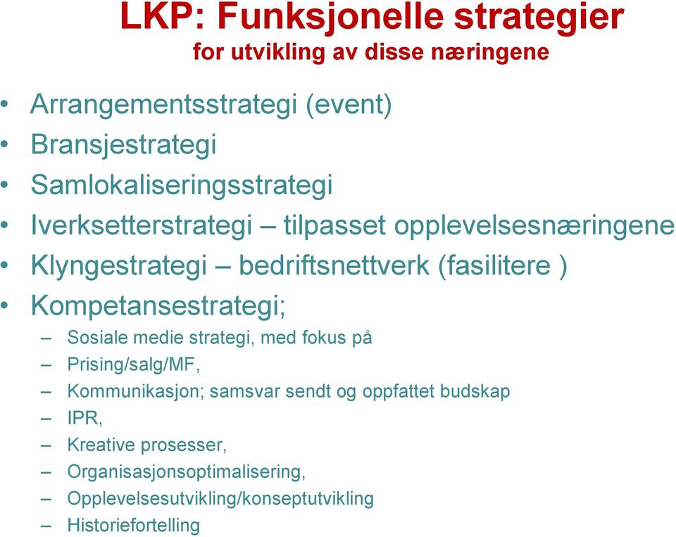 (fasilitere ) Kompetansestrategi; Sosiale medie strategi, med fokus på Prising/salg/MF, Kommunikasjon; samsvar