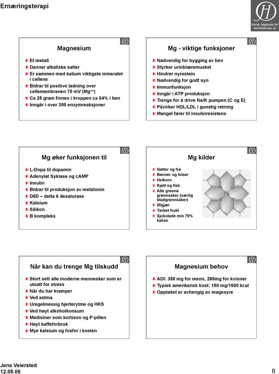 for å drive Na/K pumpen (C og E) Påvirker HDL/LDL i gunstig retning Mangel fører til insulinresistens Mg øker funksjonen til L-Dopa til dopamin Adenylat Syklase og camp Insulin Bidrar til produksjon