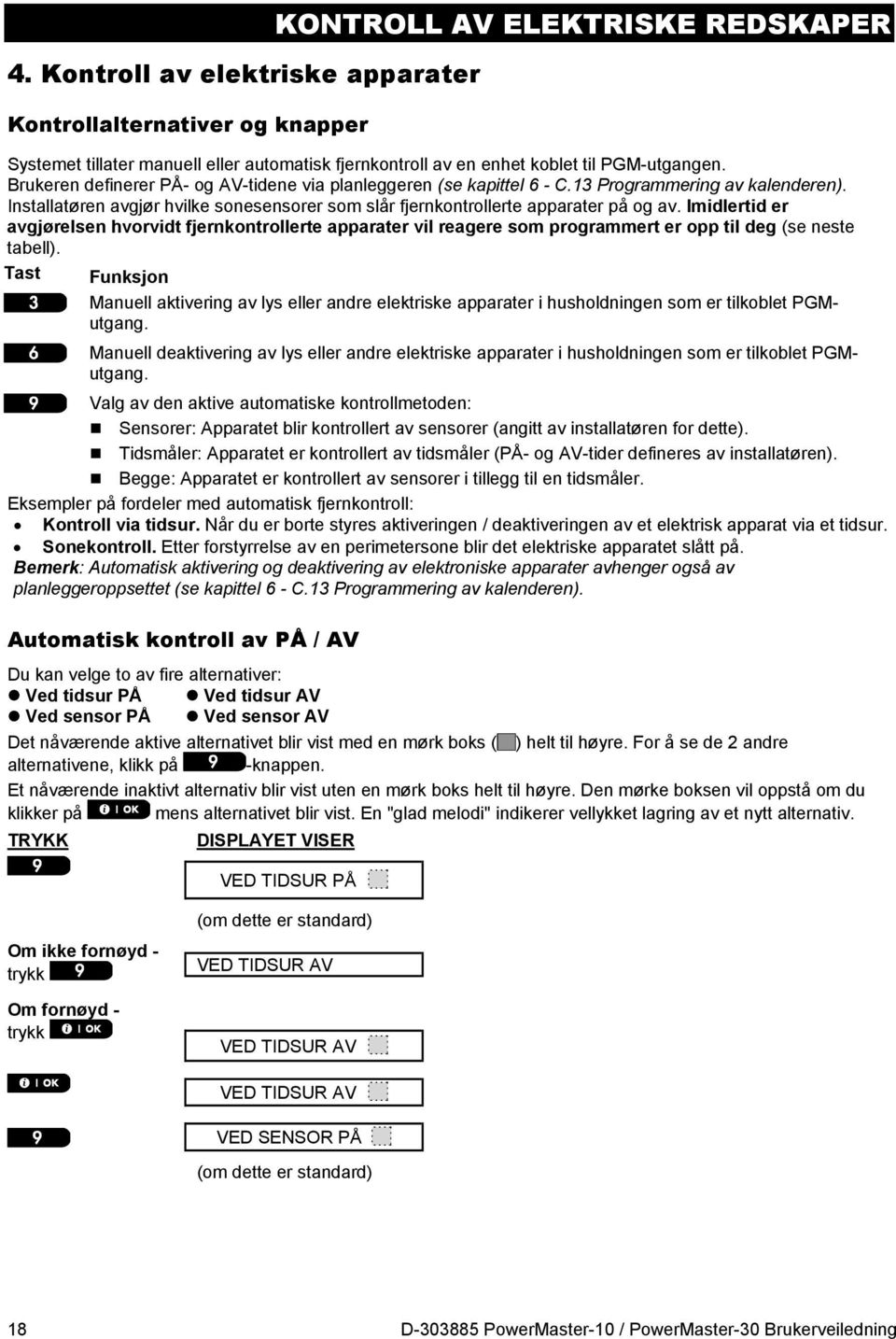 Imidlertid er avgjørelsen hvorvidt fjernkontrollerte apparater vil reagere som programmert er opp til deg (se neste tabell).