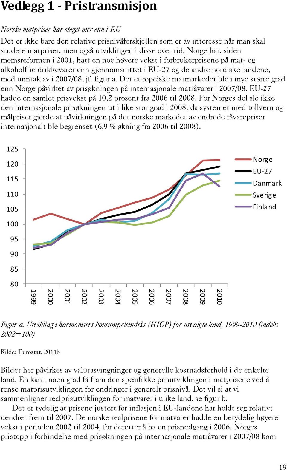 Norge har, siden momsreformen i 2001, hatt en noe høyere vekst i forbrukerprisene på mat- og alkoholfrie drikkevarer enn gjennomsnittet i EU-27 og de andre nordiske landene, med unntak av i 2007/08,