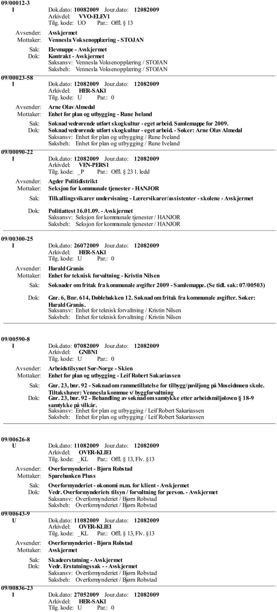 - Søker: Arne Olav Almedal Saksansv: Enhet for plan og utbygging / Rune Iveland Saksbeh: Enhet for plan og utbygging / Rune Iveland 09/00090-22 I Dok.dato: Jour.