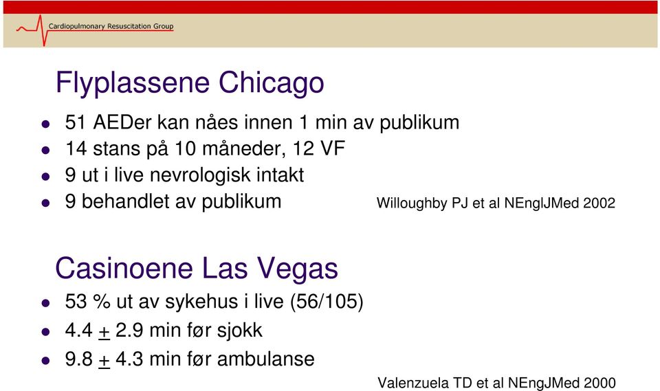 PJ et al NEnglJMed 2002 Casinoene Las Vegas 53 % ut av sykehus i live (56/105) 4.