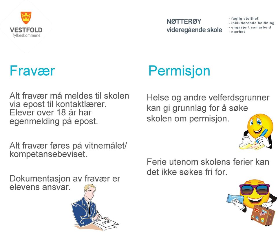 Permisjon Helse og andre velferdsgrunner kan gi grunnlag for å søke skolen om permisjon.