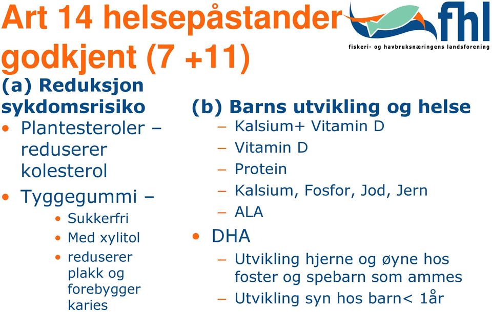 karies (b) Barns utvikling og helse Kalsium+ Vitamin D Vitamin D Protein Kalsium, Fosfor,