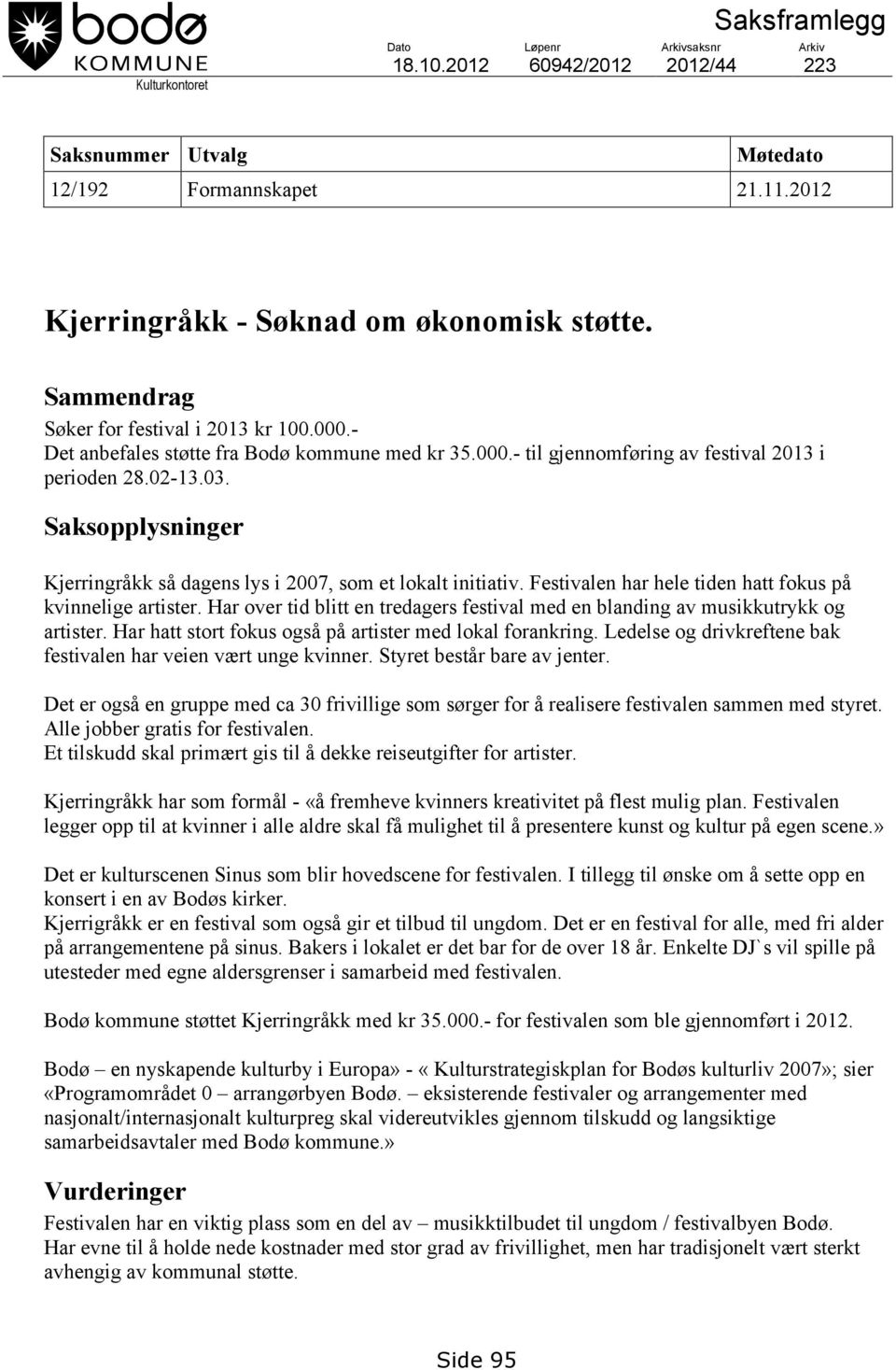 Saksopplysninger Kjerringråkk så dagens lys i 2007, som et lokalt initiativ. Festivalen har hele tiden hatt fokus på kvinnelige artister.