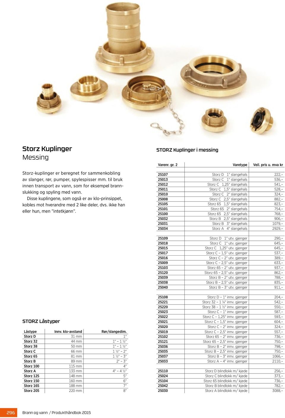 mva kr 25107 Storz D 1" slangehals 222, 25013 Storz C 1" slangehals 536, 25012 Storz C 1,25" slangehals 541, 25011 Storz C 1,5" slangehals 528, 25010 Storz C 2" slangehals 324, 25008 Storz C 2,5"