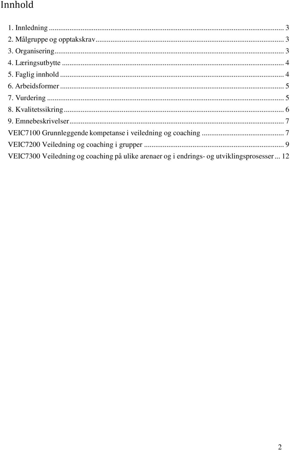 .. 7 VEIC7100 Grunnleggende kompetanse i veiledning og coaching.