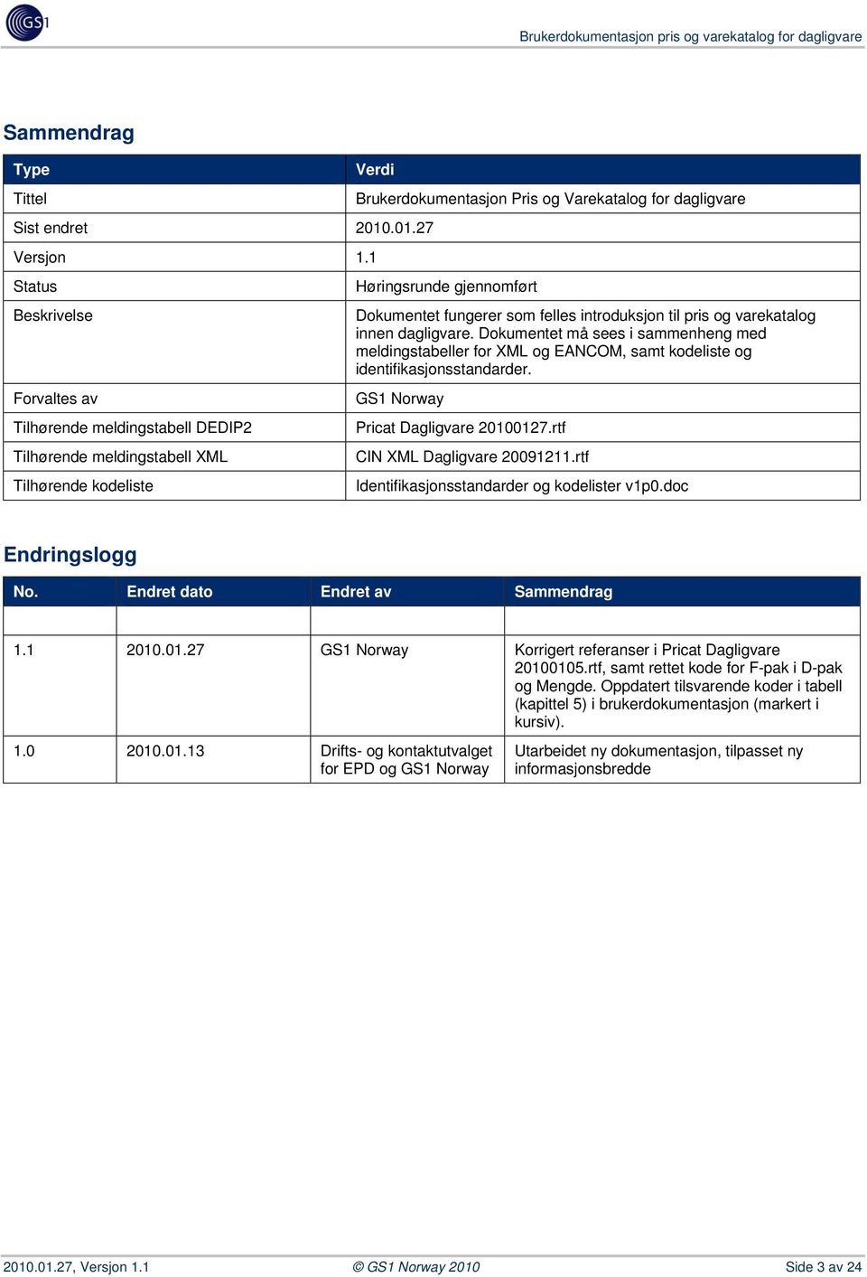 Dokumentet fungerer som felles introduksjon til pris og varekatalog innen dagligvare.