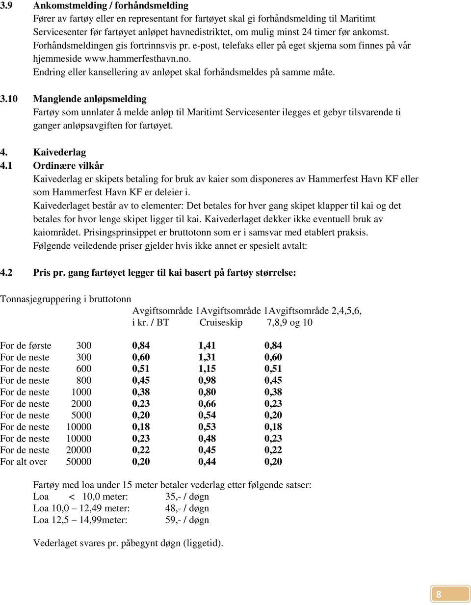 Endring eller kansellering av anløpet skal forhåndsmeldes på samme måte. 3.