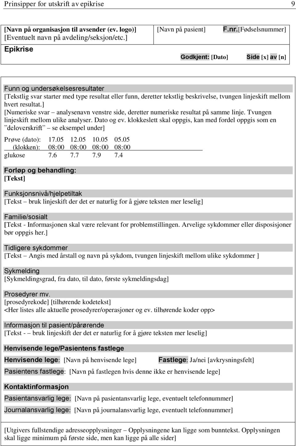 resultat.] [Numeriske svar analysenavn venstre side, deretter numeriske resultat på samme linje. Tvungen linjeskift mellom ulike analyser. Dato og ev.