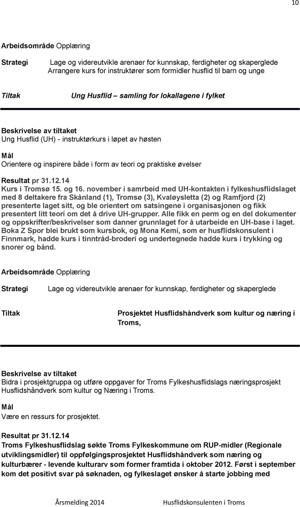 november i samrbeid med UH-kontakten i fylkeshusflidslaget med 8 deltakere fra Skånland (1), Tromsø (3), Kvaløysletta (2) og Ramfjord (2) presenterte laget sitt, og ble orientert om satsingene i